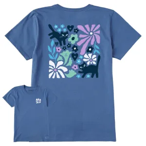 Women's Cats in Flower Field Short Sleeve Tee Life is Good