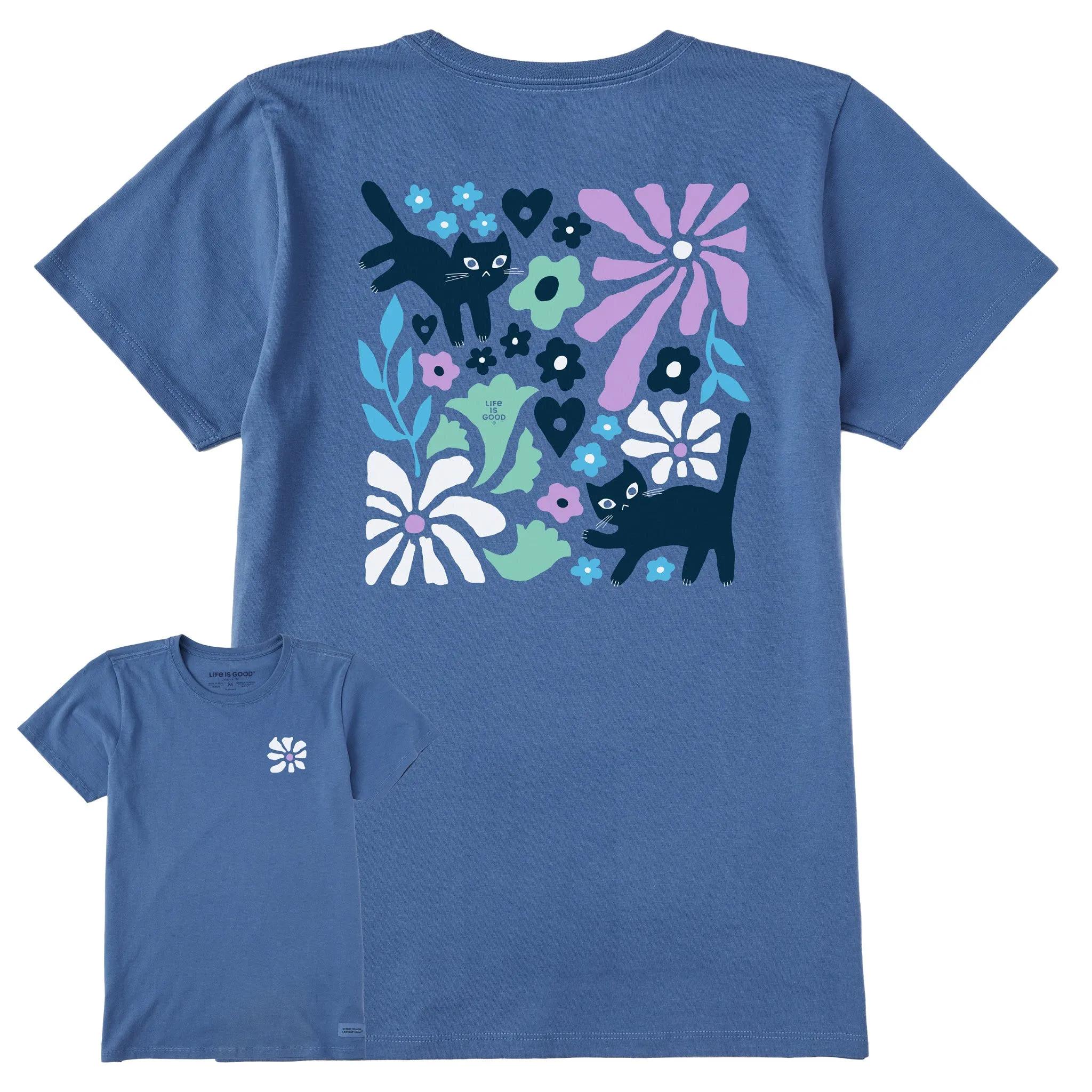 Women's Cats in Flower Field Short Sleeve Tee Life is Good