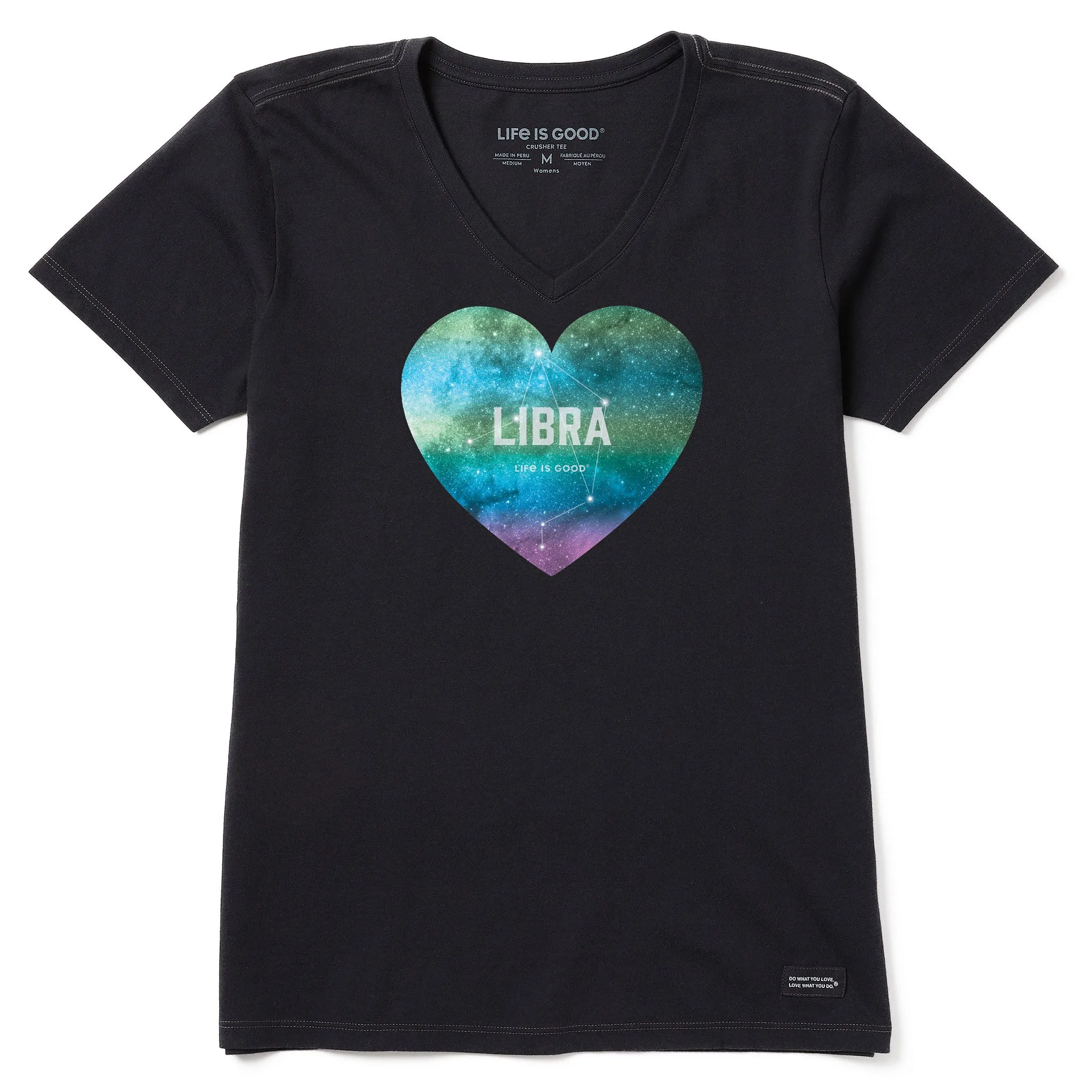 Women's Celestial Libra Heart Short Sleeve Crusher Vee Life is Good