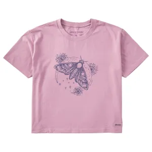 Women's Celestial Moon Moth Short Sleeve Crusher Boxy Tee Life is Good