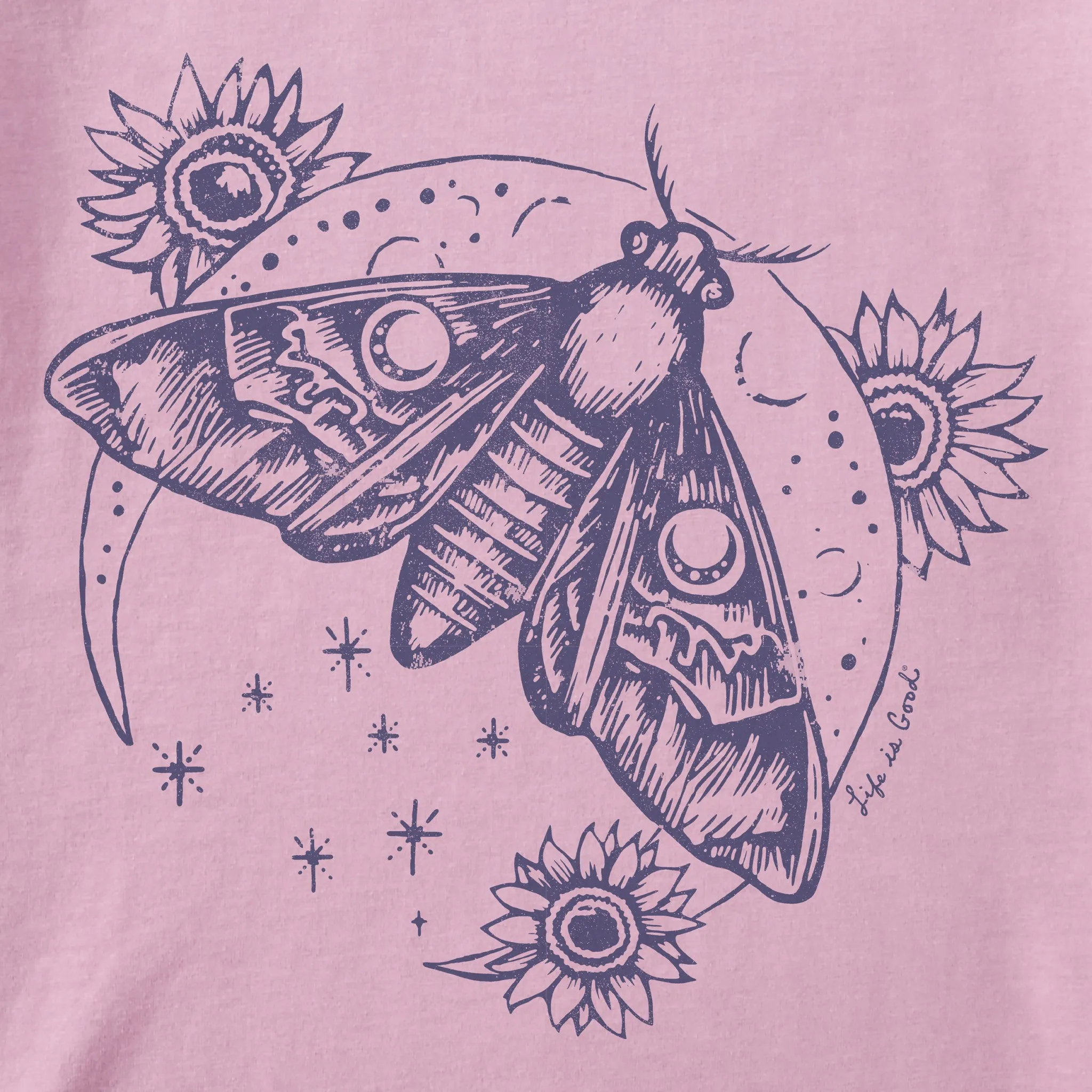 Women's Celestial Moon Moth Short Sleeve Crusher Boxy Tee Life is Good