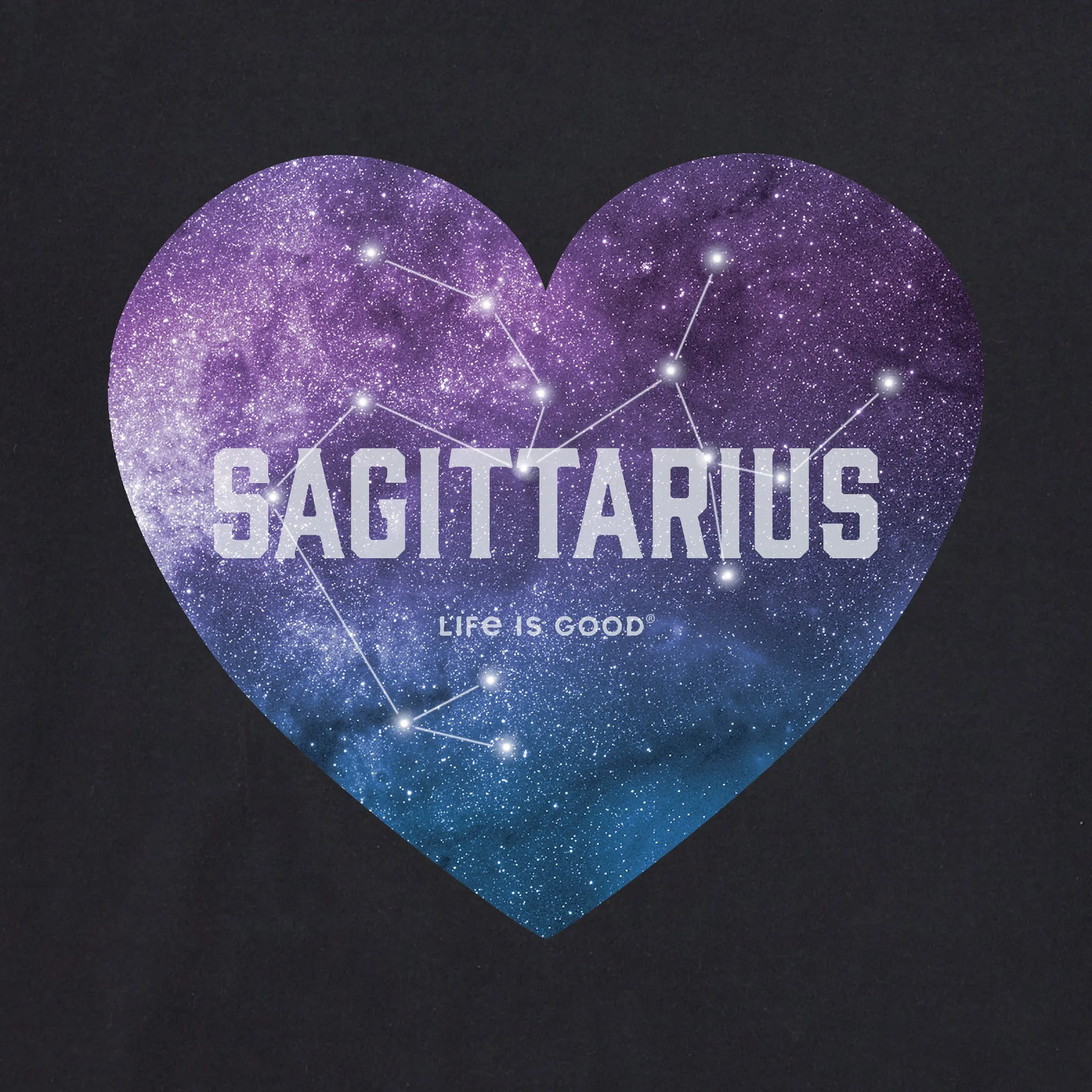 Women's Celestial Sagittarius Heart Short Sleeve Crusher Vee Life is Good