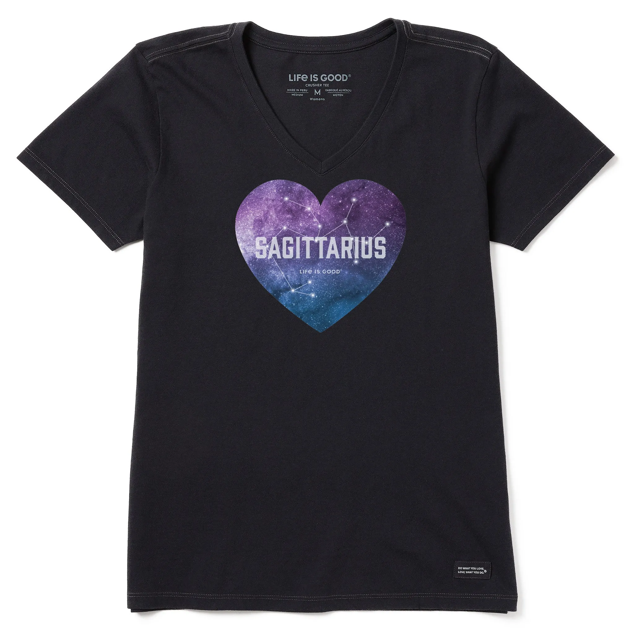 Women's Celestial Sagittarius Heart Short Sleeve Crusher Vee Life is Good