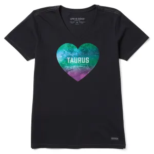 Women's Celestial Taurus Heart Short Sleeve Crusher Vee Life is Good