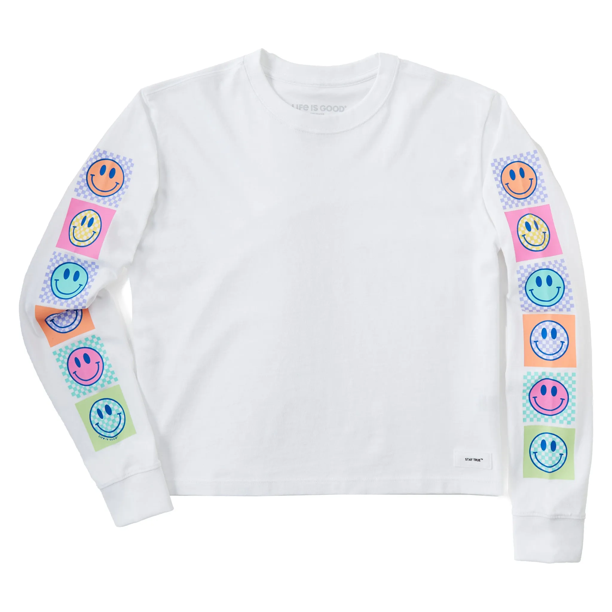 Women's Checkered Smiles Long Sleeve Crusher Boxy Tee Life is Good