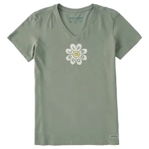 Women's Cheery Flower Short Sleeve Crusher Vee Life is Good
