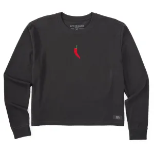 Women's Chili Pepper Mini Long Sleeve Crusher Boxy Tee Life is Good