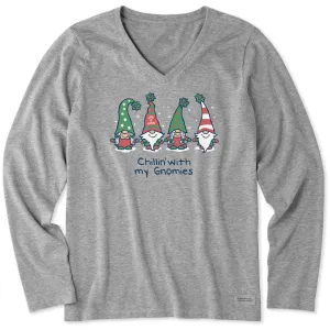 Women's Chillin' with my Gnomies Fam Long Sleeve Crusher Vee Life is Good