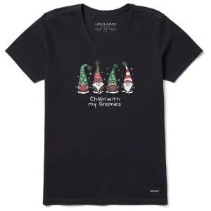 Women's Chillin' with my Gnomies Fam Short Sleeve Crusher-LITE Vee Life is Good