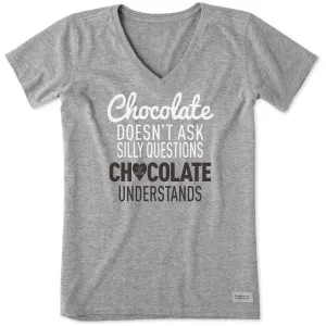 Women's Chocolate Questions Short Sleeve Crusher Vee Life is Good