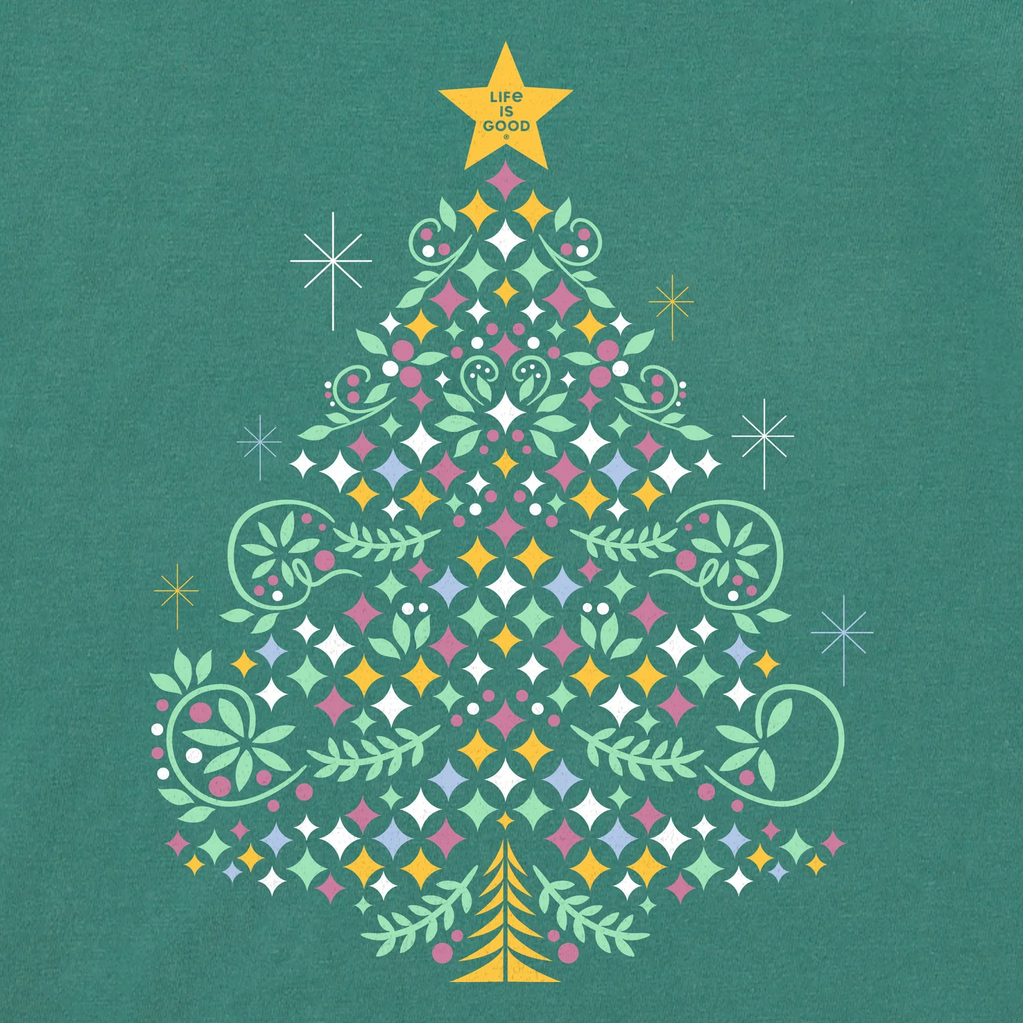 Women's Christmas Tree Sparkles Long Sleeve Crusher Vee Life is Good