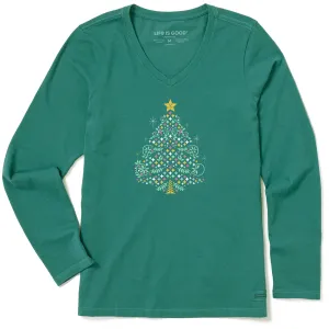 Women's Christmas Tree Sparkles Long Sleeve Crusher Vee Life is Good