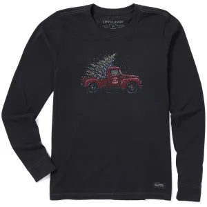 Women's Christmas Tree Truck Long Sleeve Crusher Tee Life is Good