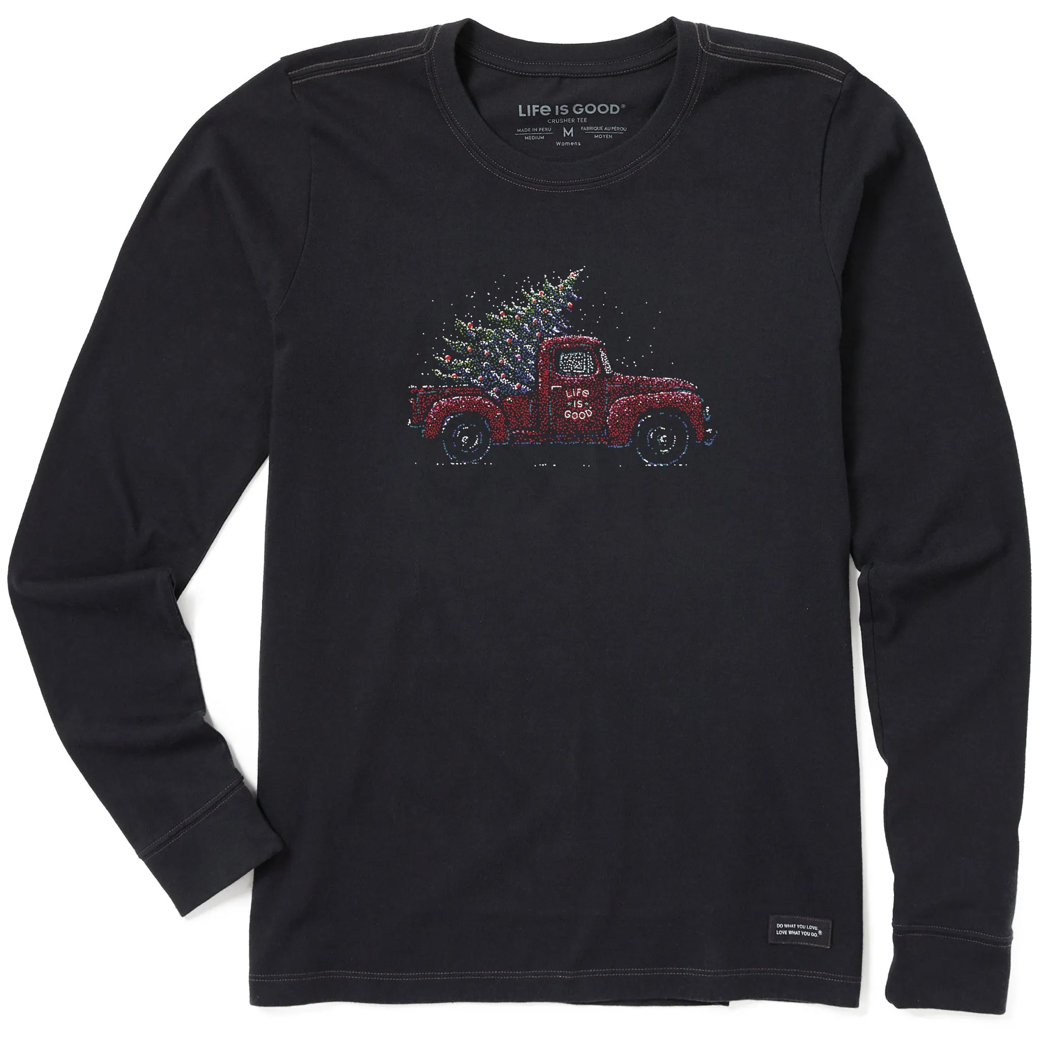 Women's Christmas Tree Truck Long Sleeve Crusher Tee Life is Good