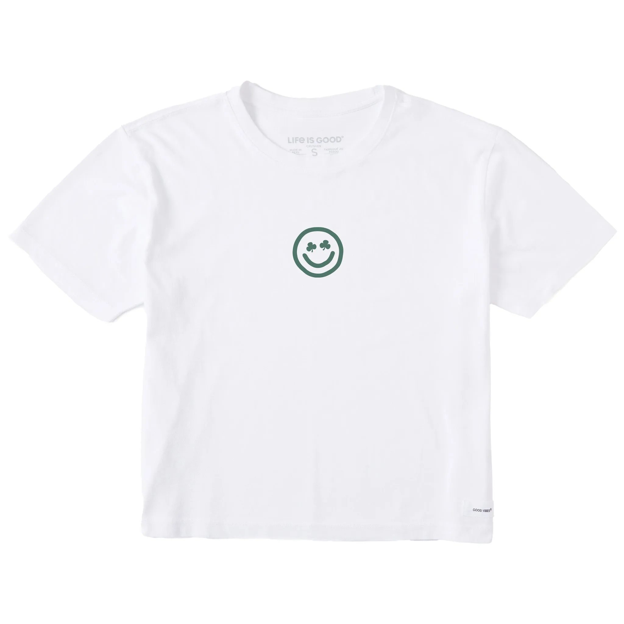 Women's Clean Clover Smile Face Short Sleeve Crusher Boxy Tee Life is Good