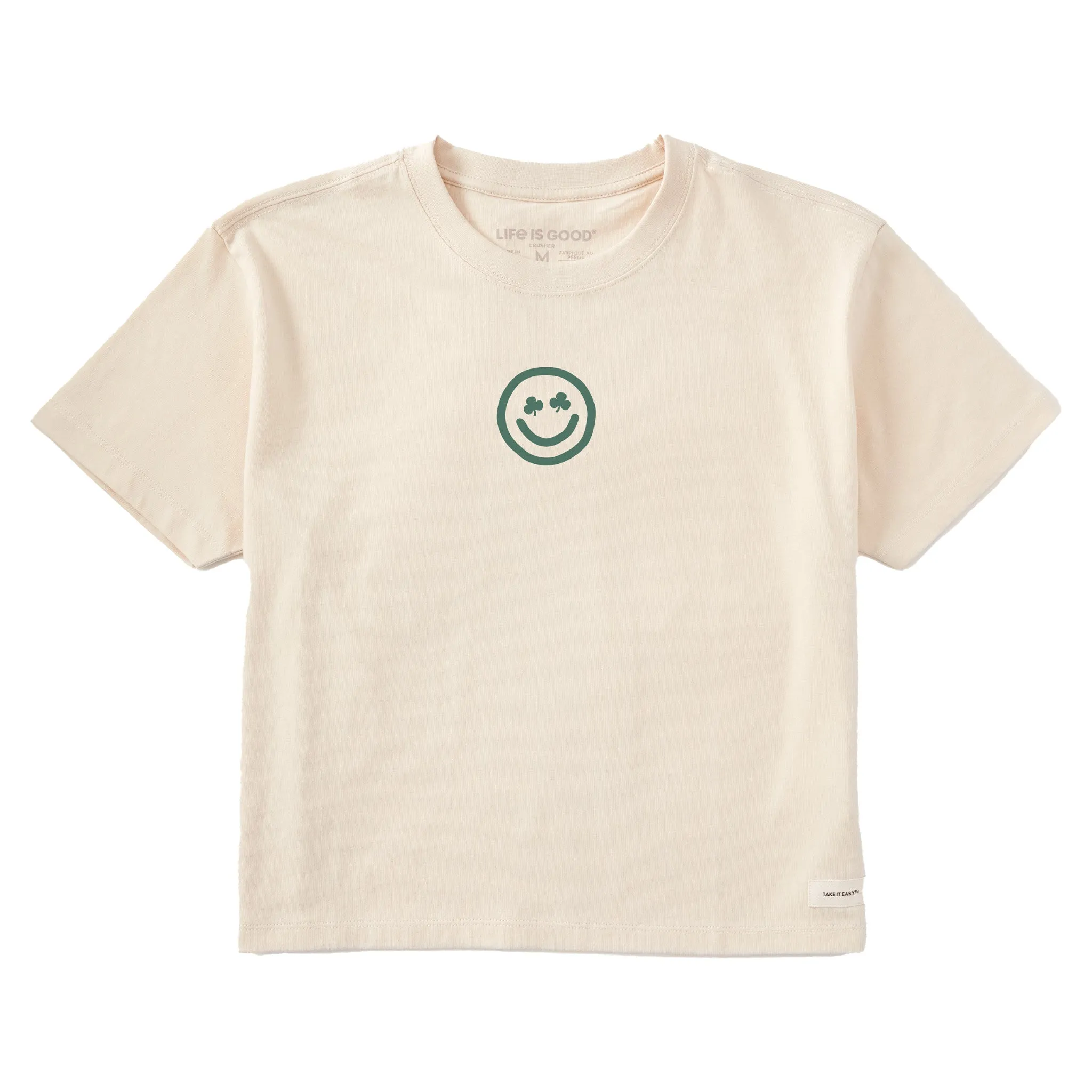 Women's Clean Clover Smile Face Short Sleeve Crusher Boxy Tee Life is Good