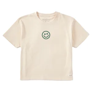 Women's Clean Clover Smile Face Short Sleeve Crusher Boxy Tee Life is Good