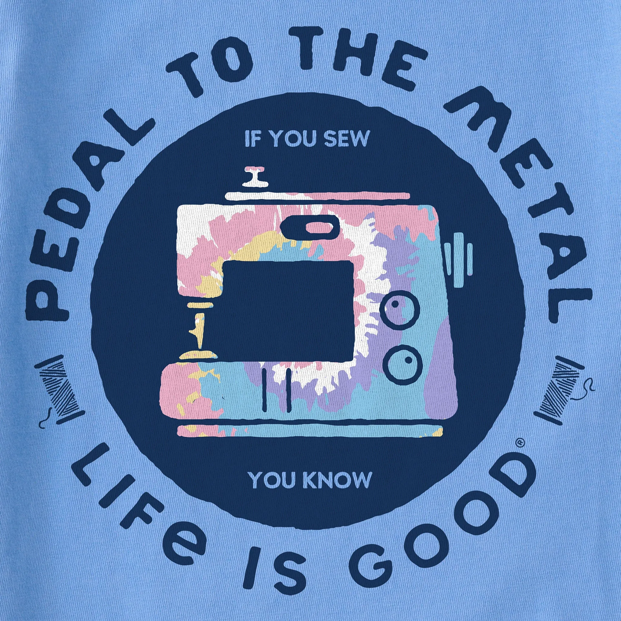 Women's Clean Pedal to the Metal Sewing Tie Dye Short Sleeve Crusher Boxy Tee Life is Good