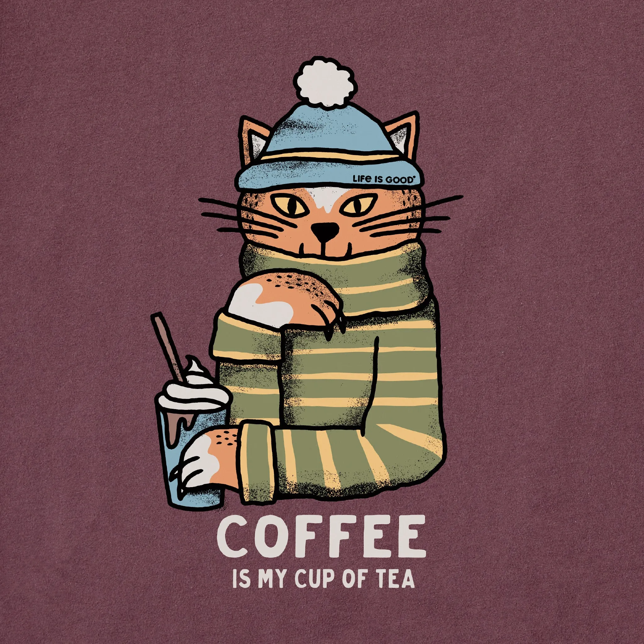 Women's Coffee Tea Cat Short Sleeve Crusher Tee Life is Good