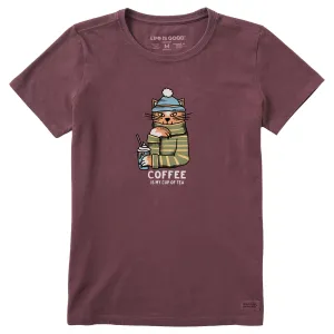 Women's Coffee Tea Cat Short Sleeve Crusher Tee Life is Good