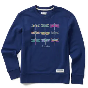 Women's Colorful Dragonflies Simply True Fleece Crew Life is Good