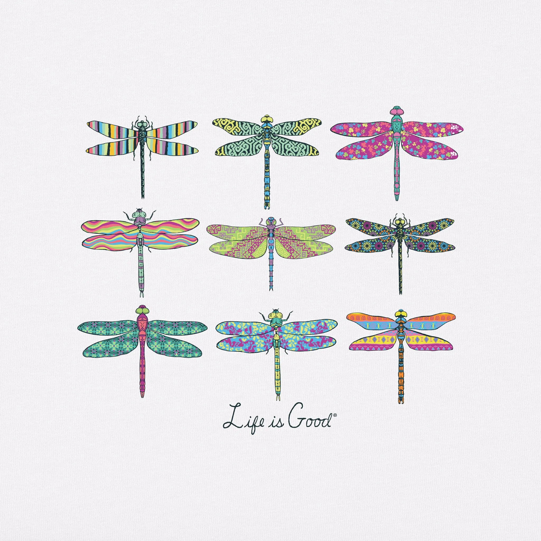 Women's Colorful Dragonflies Simply True Fleece Crew Life is Good