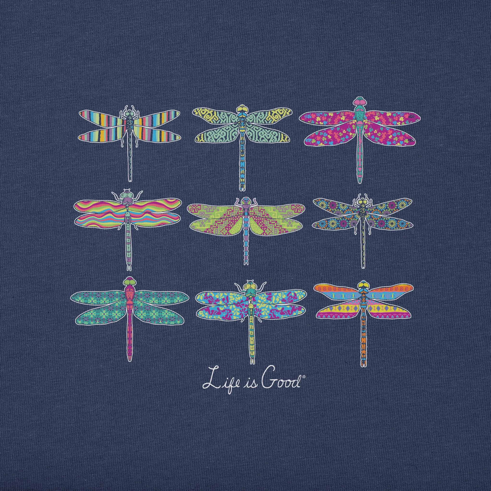 Women's Colorful Dragonflies Simply True Fleece Crew Life is Good