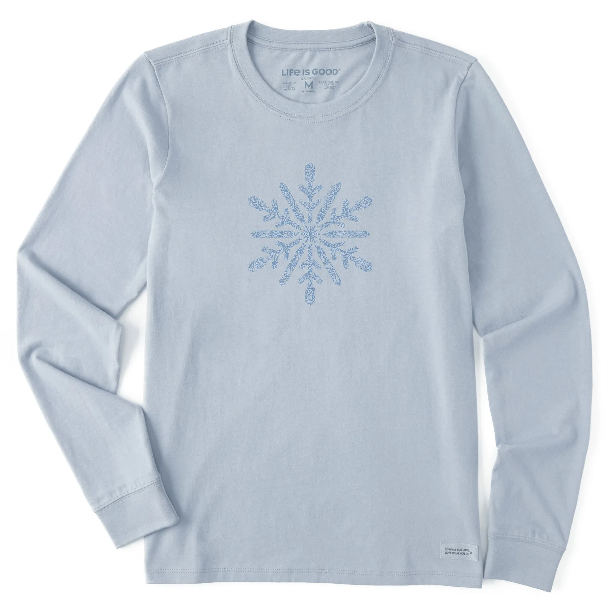 Women's Contrast Snowflake Long Sleeve Crusher Tee Life is Good