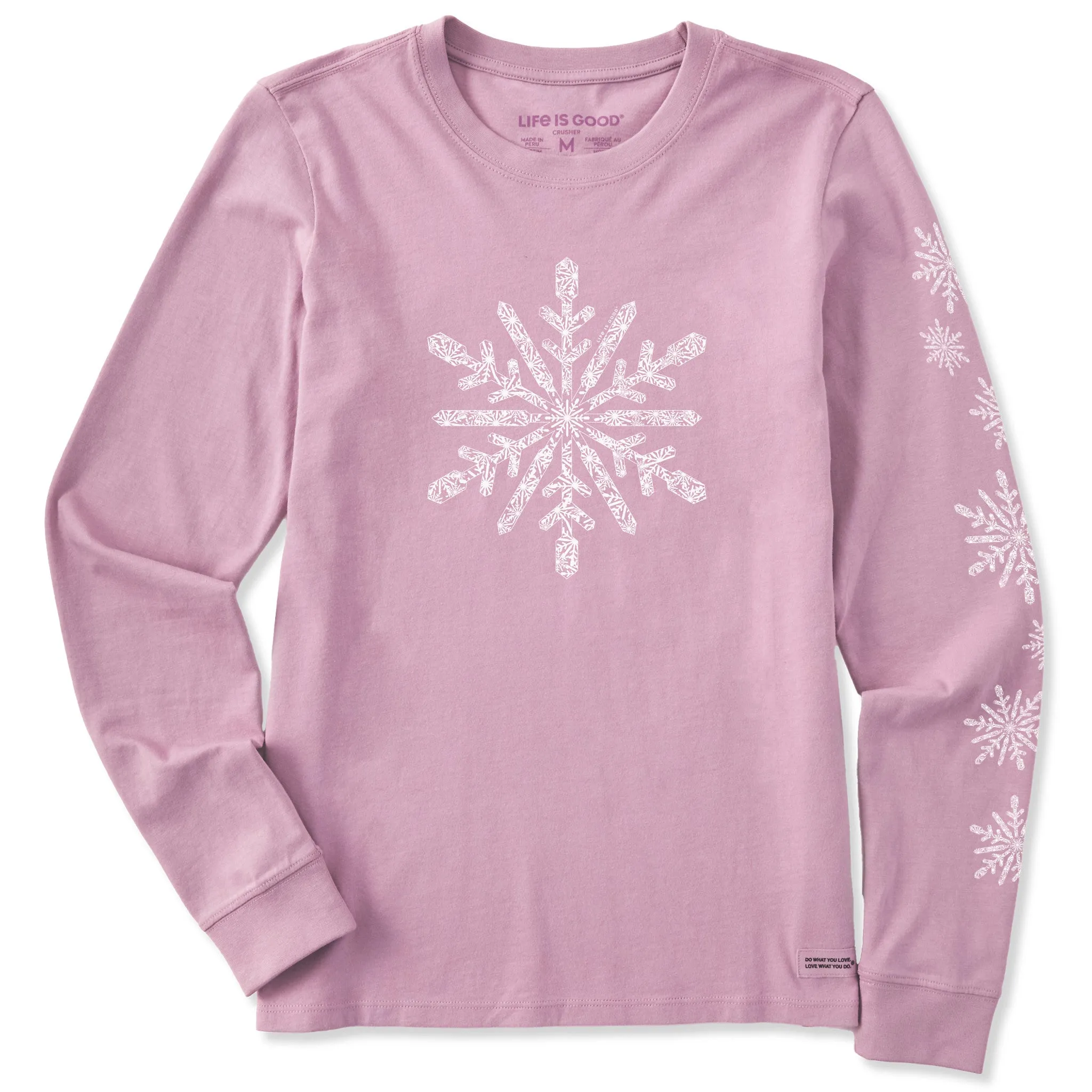 Women's Contrast Snowflake Long Sleeve Crusher Tee Life is Good