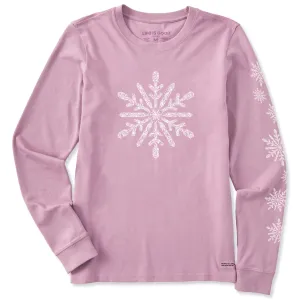 Women's Contrast Snowflake Long Sleeve Crusher Tee Life is Good