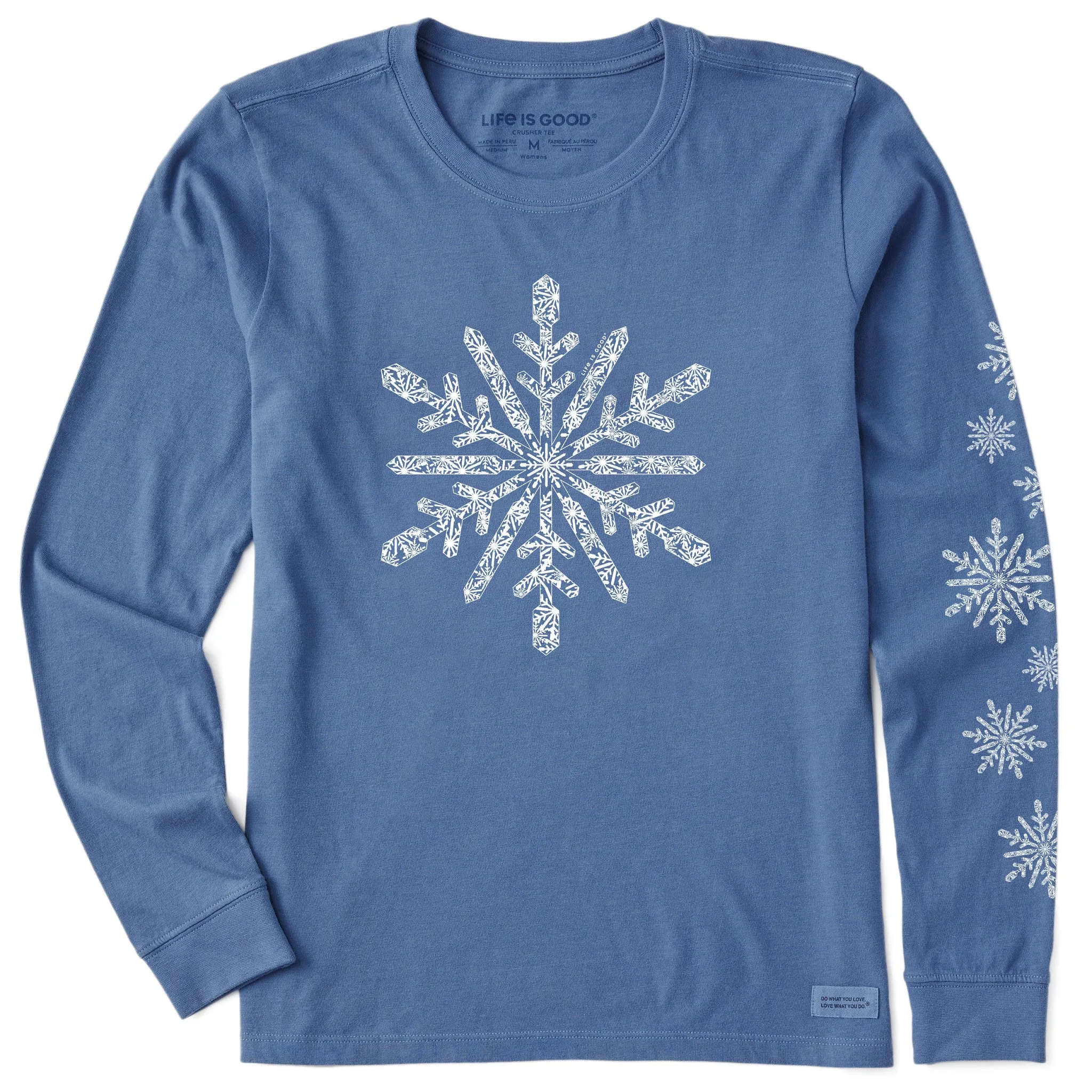 Women's Contrast Snowflake Long Sleeve Crusher Tee Life is Good
