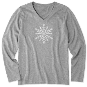 Women's Contrast Snowflake Long Sleeve Crusher Vee Life is Good