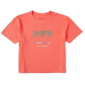 Women's Cool Palm Flowers Short Sleeve Crusher Boxy Tee Life is Good