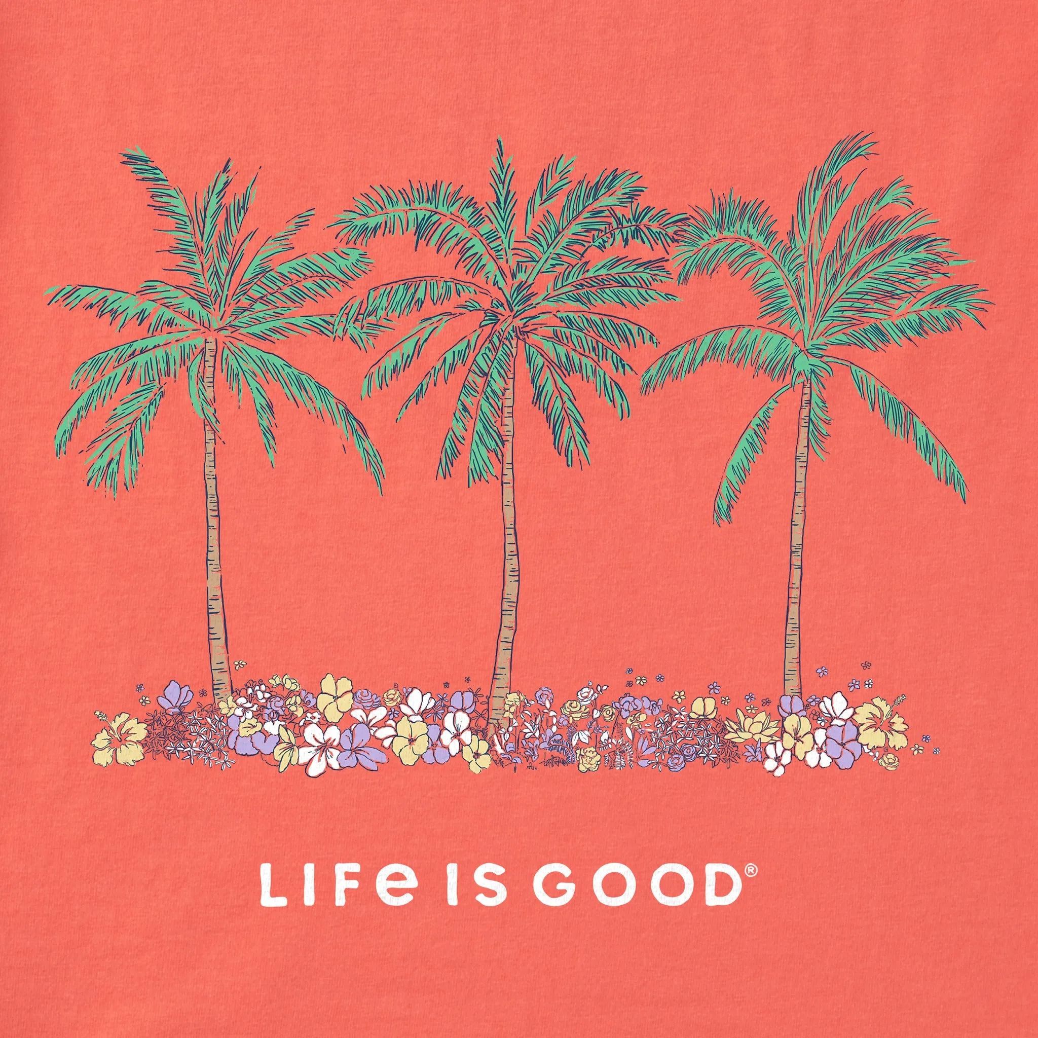 Women's Cool Palm Flowers Short Sleeve Crusher Boxy Tee Life is Good