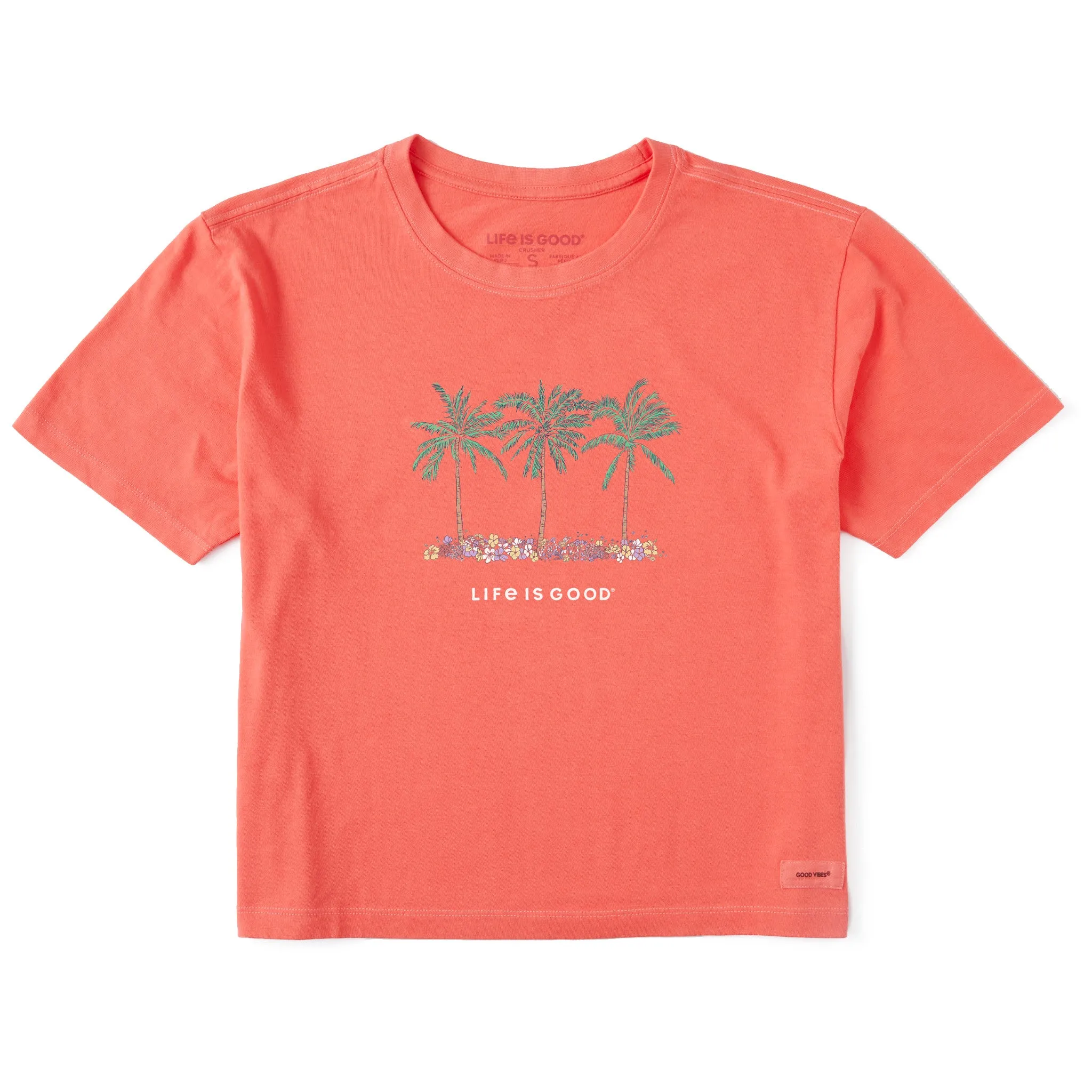 Women's Cool Palm Flowers Short Sleeve Crusher Boxy Tee Life is Good