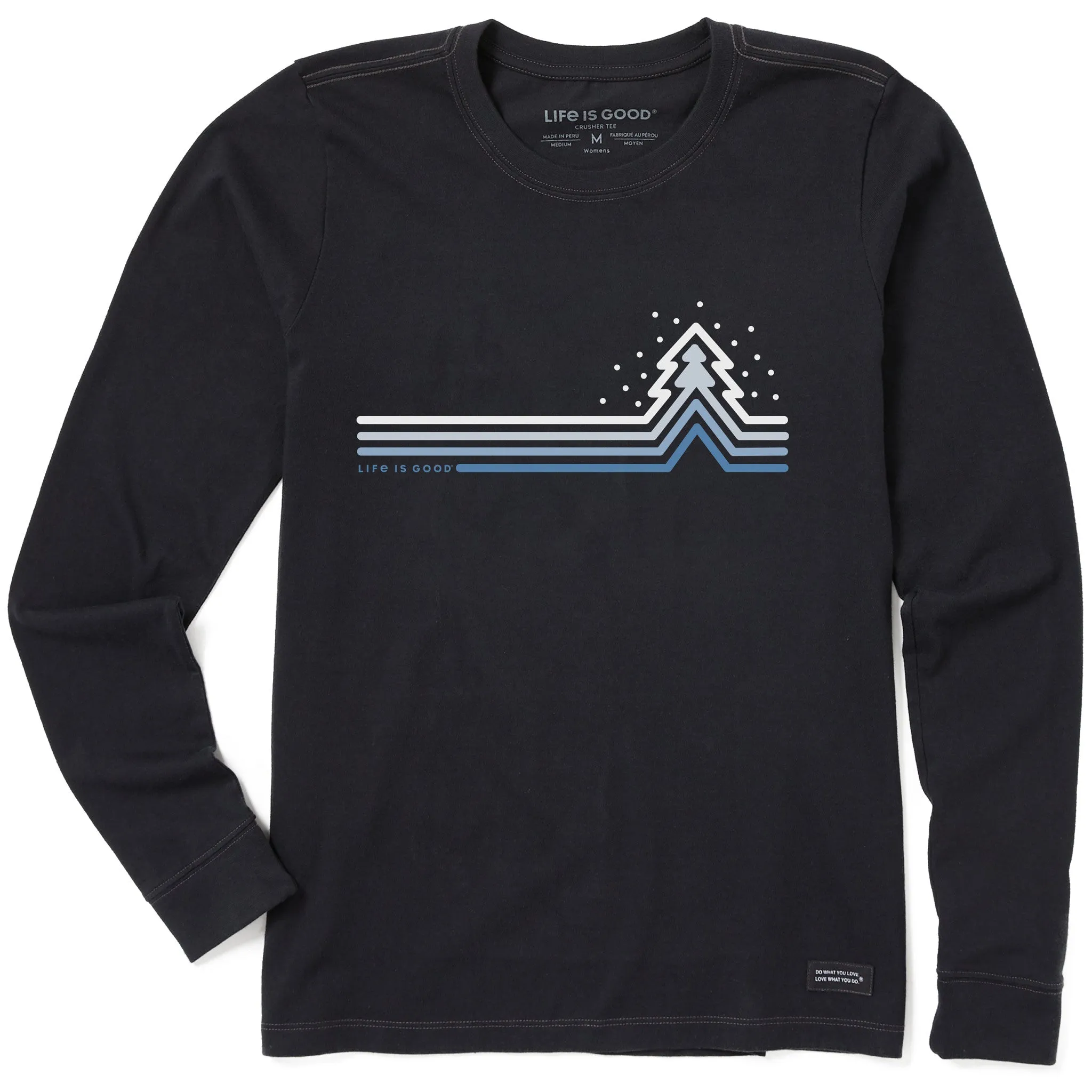 Women's Cool Tree Stripes with Snow Long Sleeve Crusher Tee Life is Good
