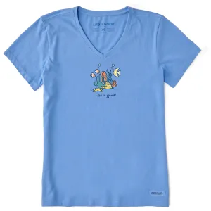 Women's Coral Garden Short Sleeve Crusher Vee Life is Good