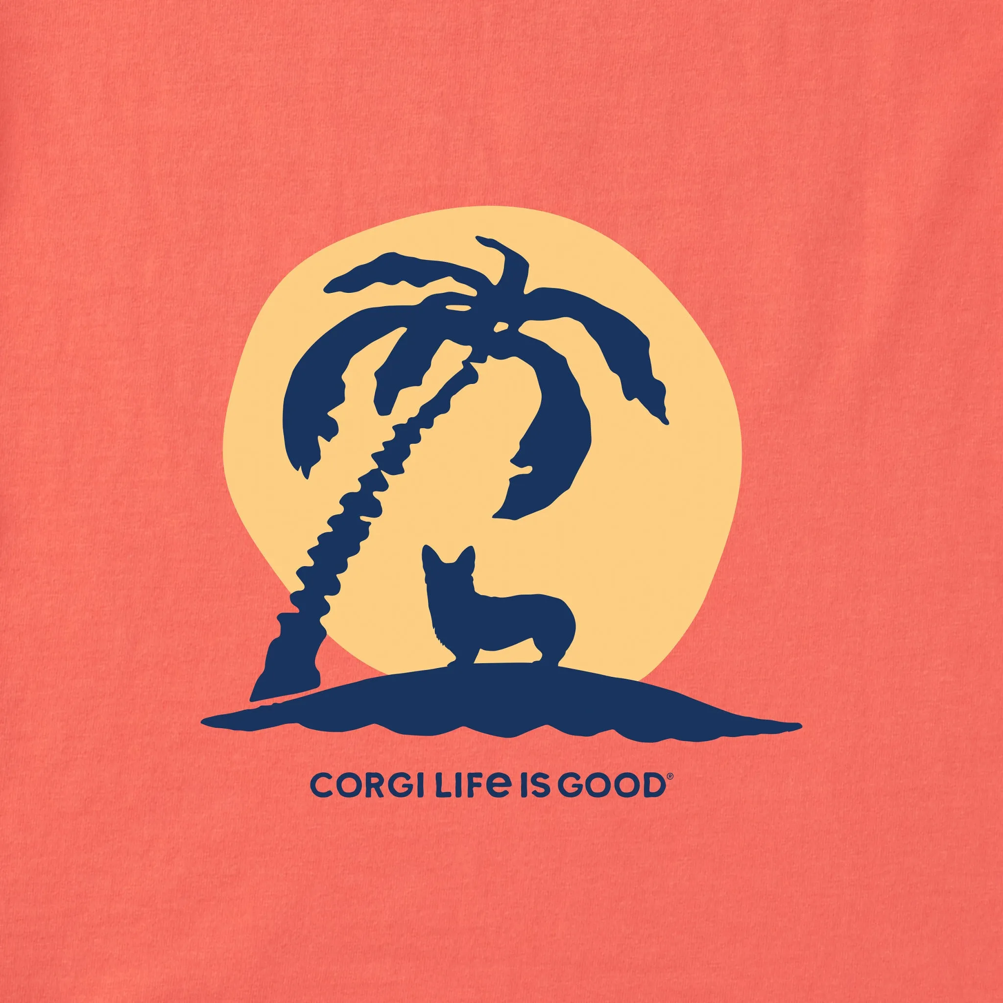 Women's Corgi Palm Tree Short Sleeve Crusher Tee Life is Good
