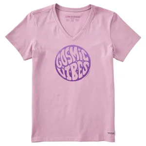 Women's Cosmic Vibes Short Sleeve Crusher Vee Life is Good