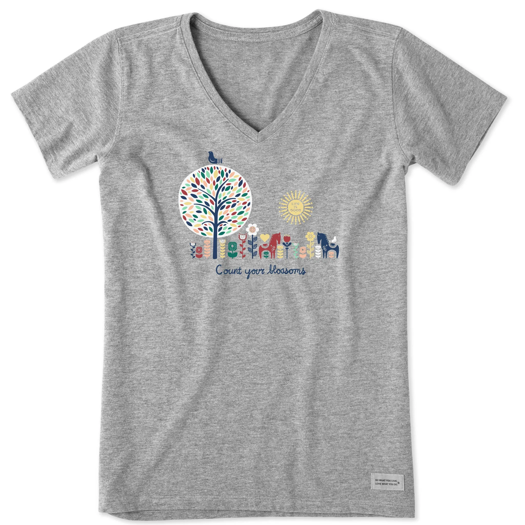 Women's Count your Blossoms Short Sleeve Crusher Vee Life is Good