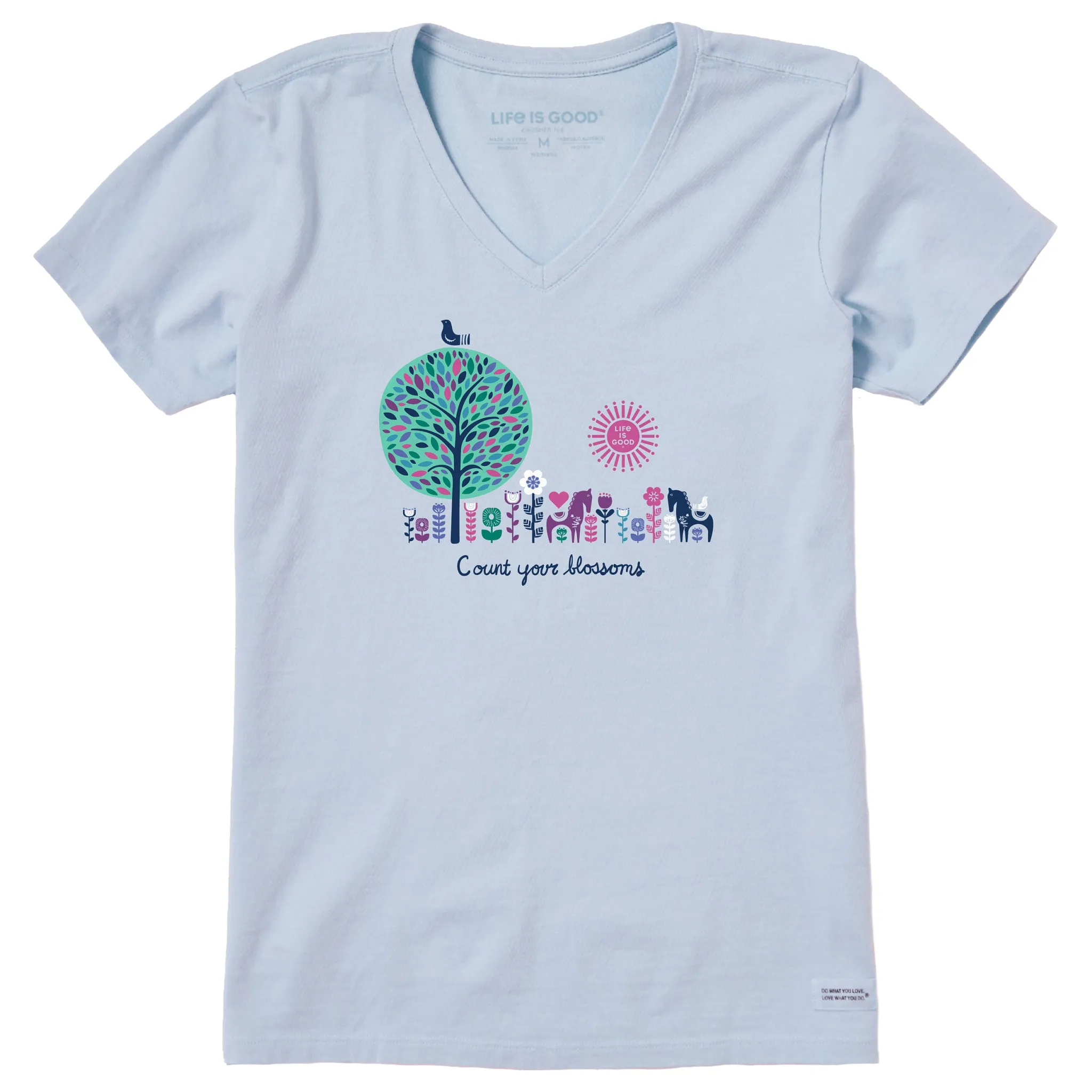 Women's Count your Blossoms Short Sleeve Crusher Vee Life is Good