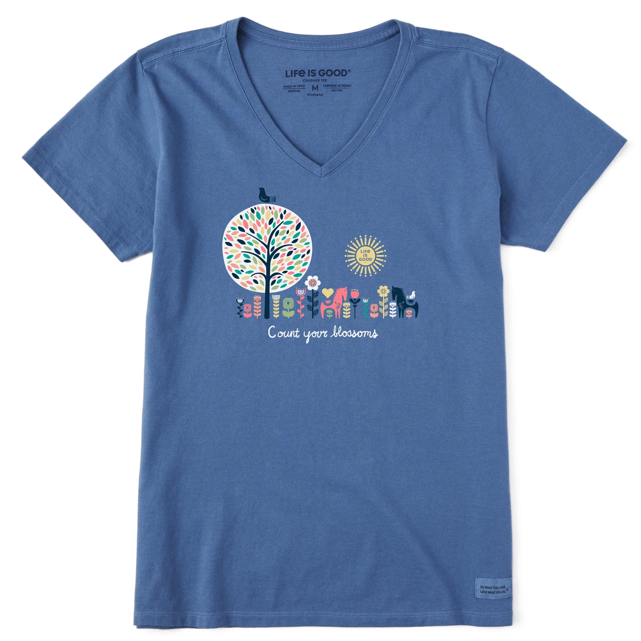 Women's Count your Blossoms Short Sleeve Crusher Vee Life is Good