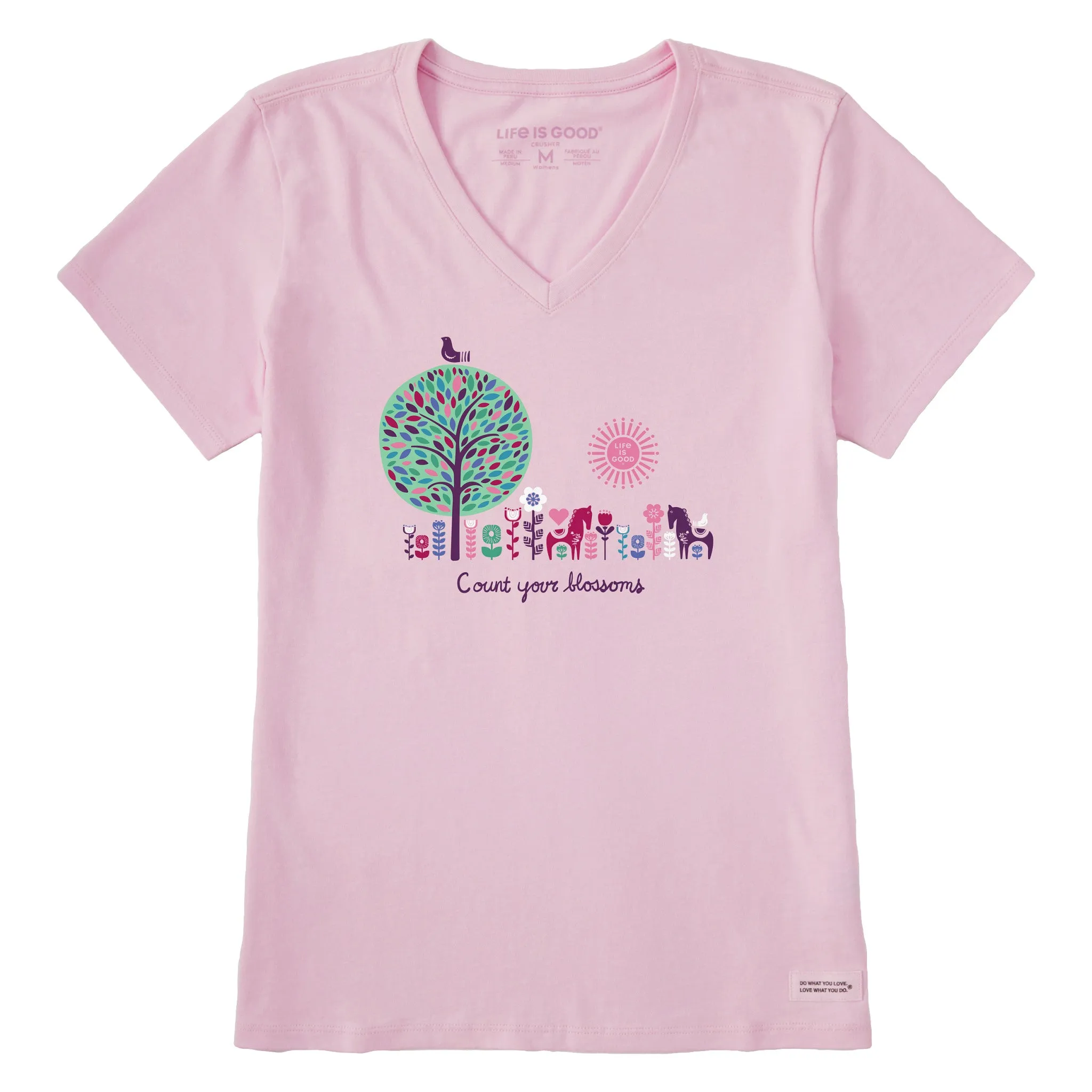 Women's Count your Blossoms Short Sleeve Crusher Vee Life is Good