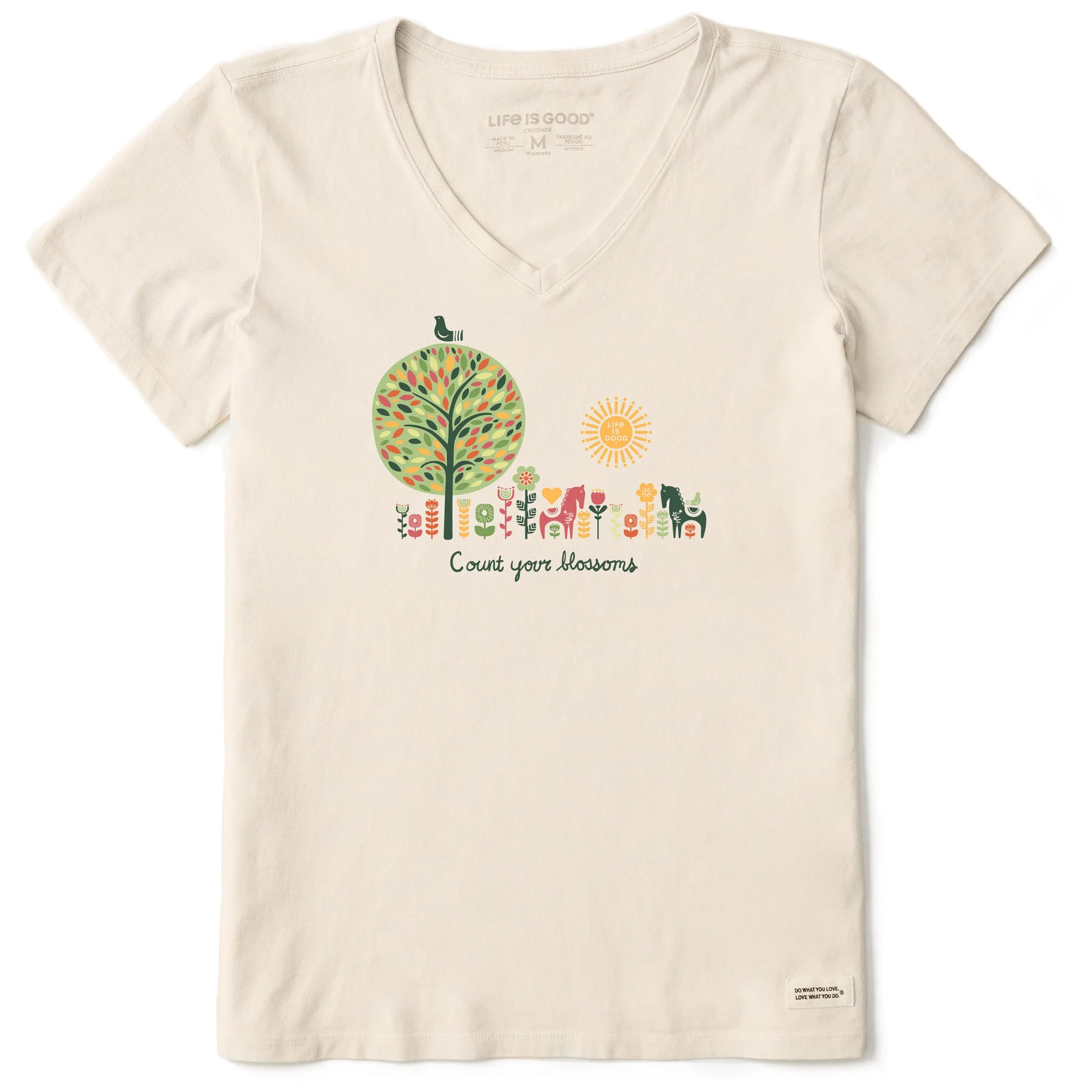 Women's Count your Blossoms Short Sleeve Crusher Vee Life is Good