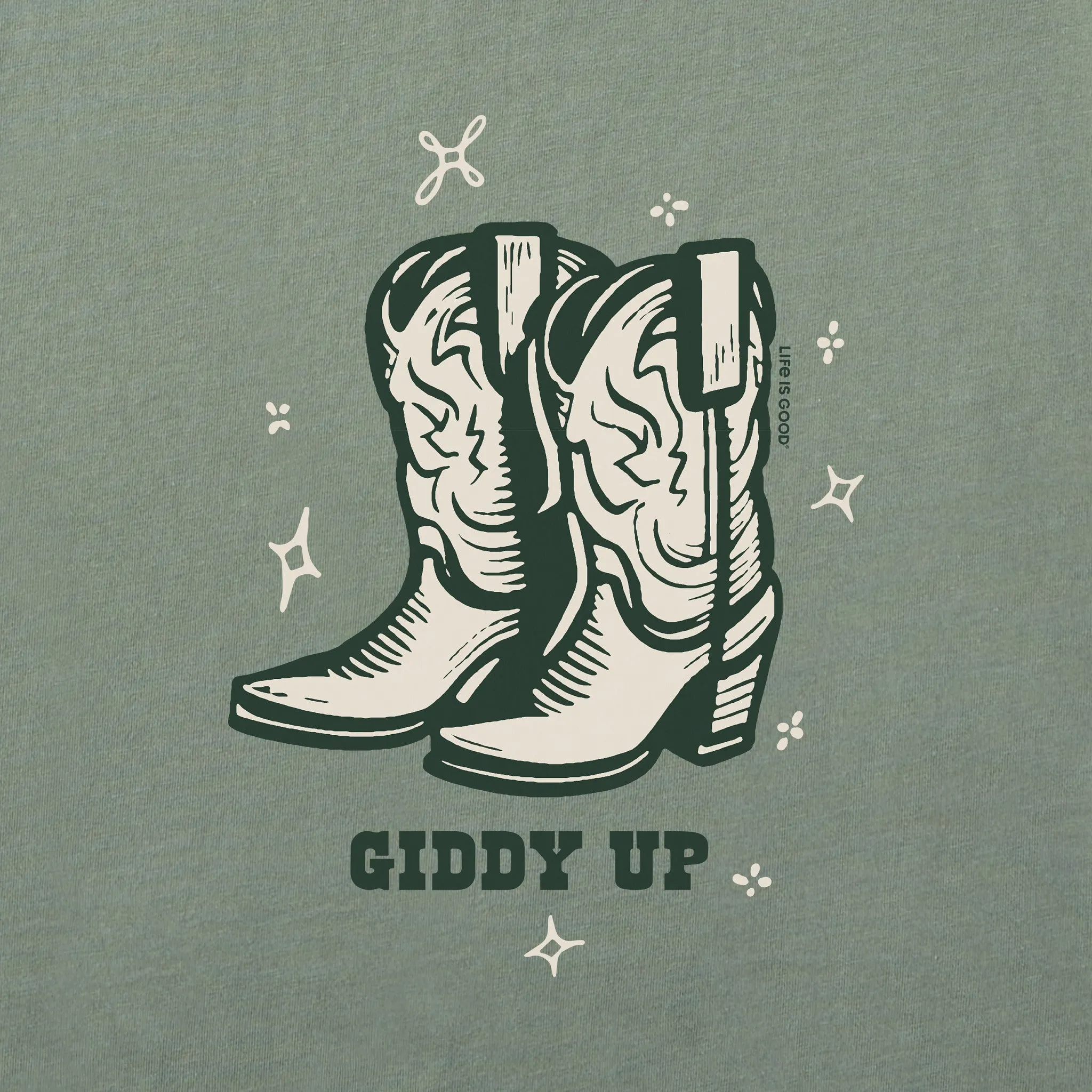 Women's Cowboy Boots Giddy Up Long Sleeve Crusher Boxy Tee Life is Good