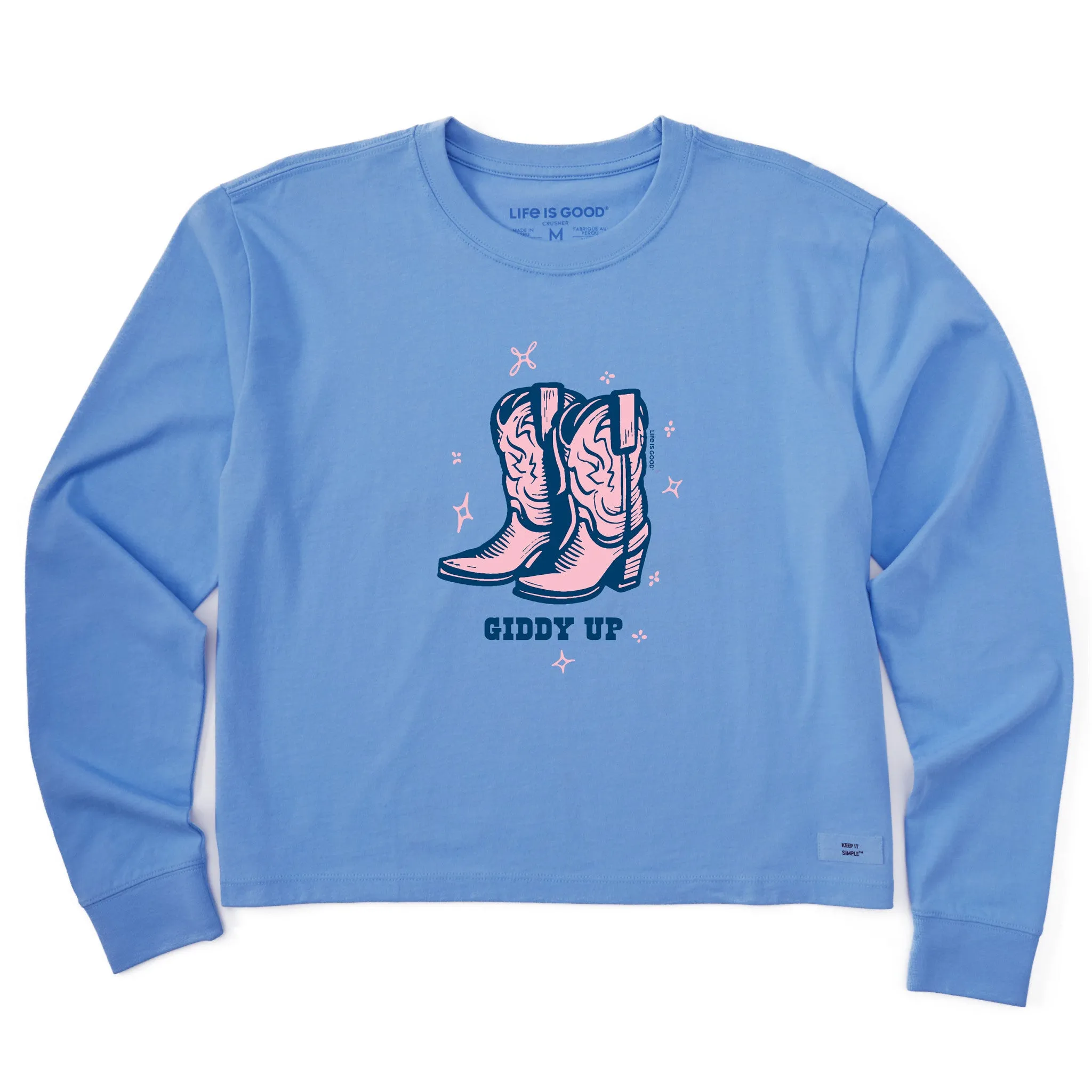 Women's Cowboy Boots Giddy Up Long Sleeve Crusher Boxy Tee Life is Good
