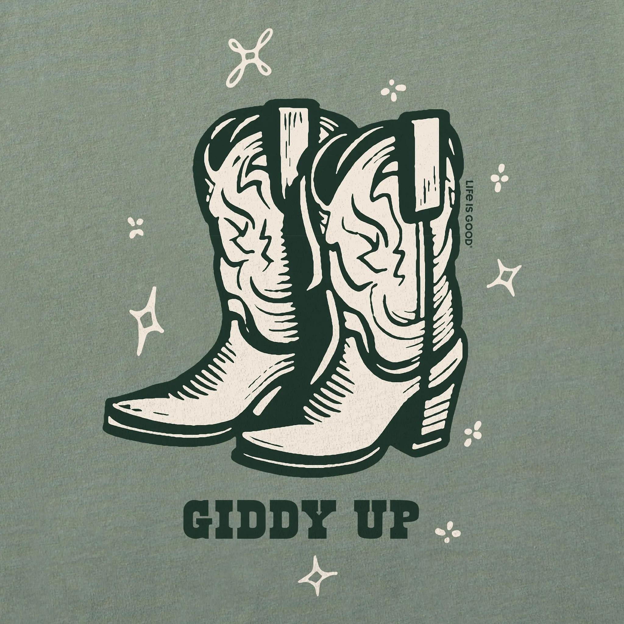 Women's Cowboy Boots Giddy Up Long Sleeve Crusher Boxy Tee Life is Good