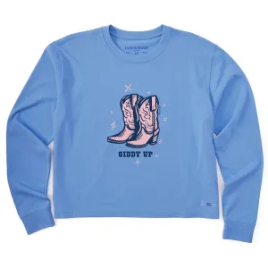 Women's Cowboy Boots Giddy Up Long Sleeve Crusher Boxy Tee Life is Good