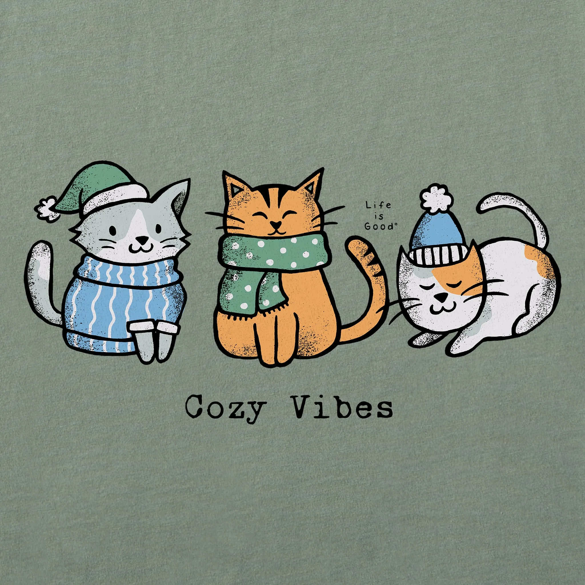 Women's Cozy Vibes Kittens Long Sleeve Crusher Vee Life is Good