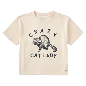 Women's Crazy Cat Lady Raccoon Short Sleeve Crusher Boxy Tee Life is Good